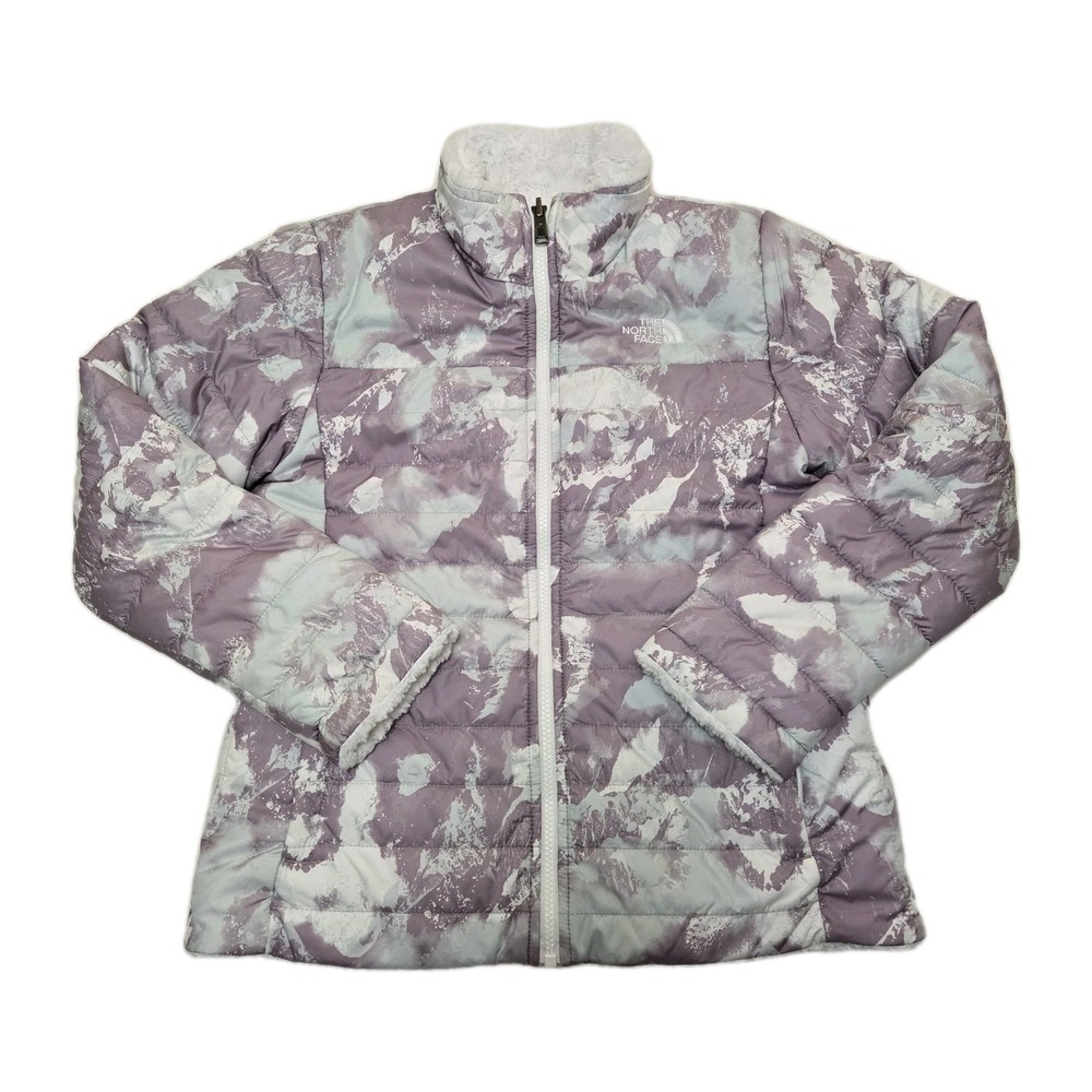 The North Face Girls Mossbud Reversible Purple White Camo Jacket ‎ Large 14-16